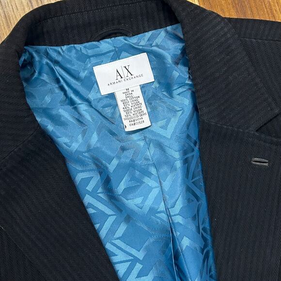 Armani Exchange Men’s Black Pinstripe Blazer Size L Leather Statement Luxury - Picture 5 of 9